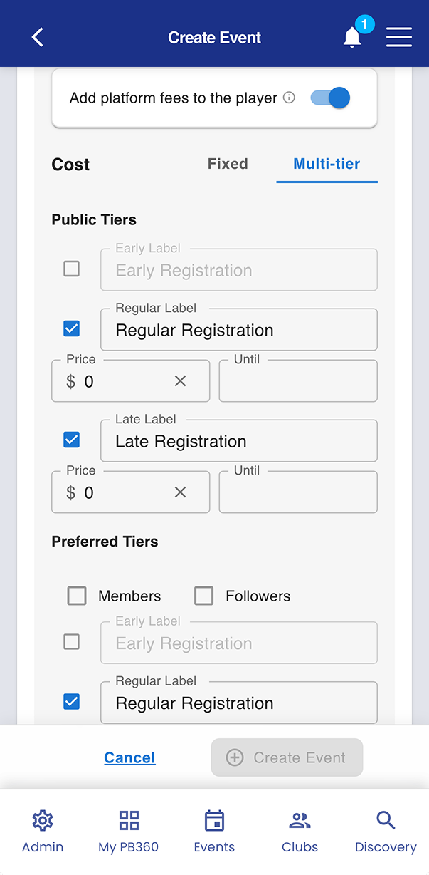 Multi-tier pricing and refunds with cutoff dates